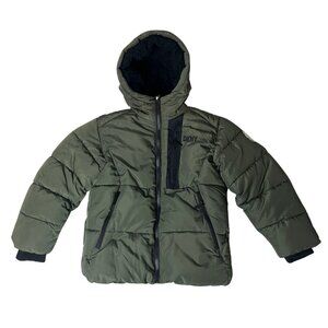 Boys Winter Jacket Size 7 – Dark Green, Faux Fur & Insulated